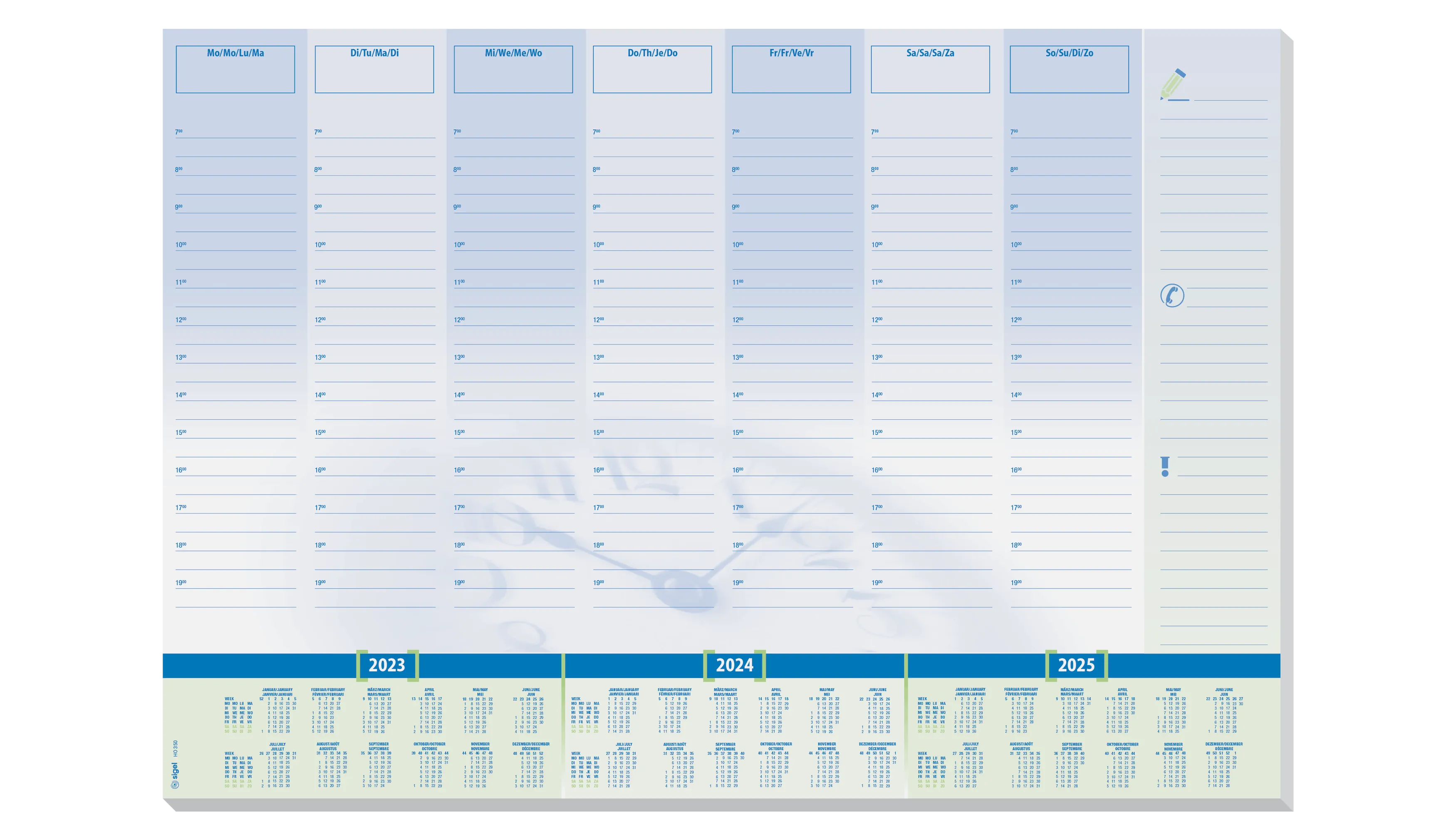 SIGEL Schreibunterlage mit Kalender 3 Jahre 59,5 x 41 cm (B x H) 30 Blatt blau